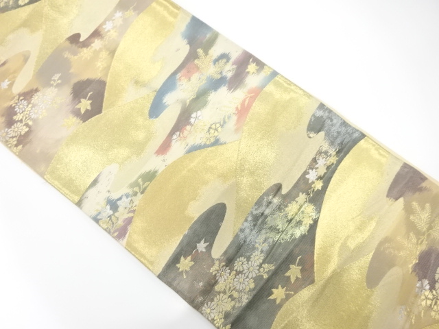 JAPANESE KIMONO / ANTIQUE FUKURO OBI / SILK / WOVEN DISTANT MOUNTAINS